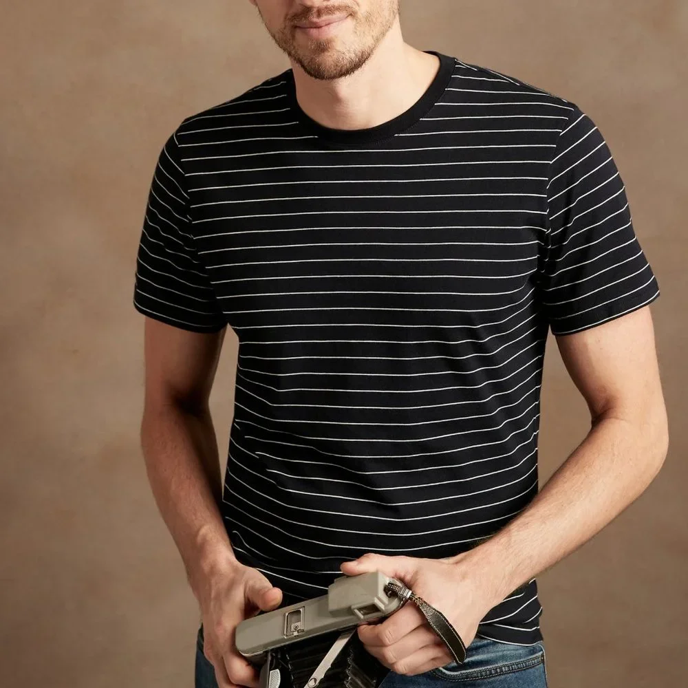 Banana Republic PREMIUM WASH‎ T-SHIRT Navy with White Stripes XXL
